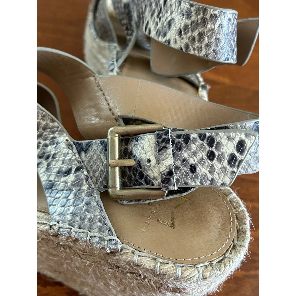 Marc Fisher Alenni Snakeskin Espadrille‎ Wedge Sandals Grey Black Leather 9.5 M